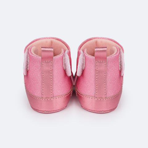 Bota de Bebê Pampili Nina Glitter Rosa Claro - bota para bebê com velcro