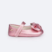 Sapato de Bebê Pampili Nina Laço em Nó Rosa Claro - lateral do sapato 
