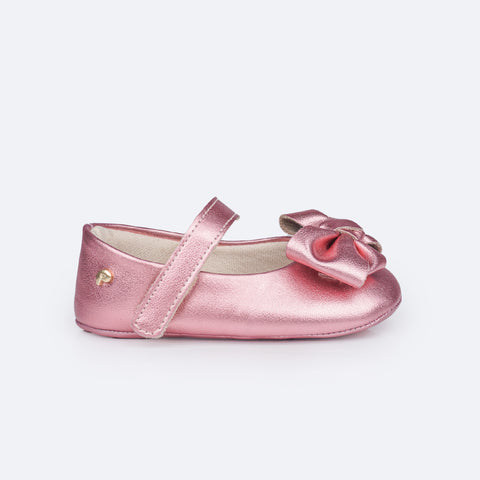 Sapato de Bebê Pampili Nina Laço em Nó Rosa Claro - lateral do sapato 