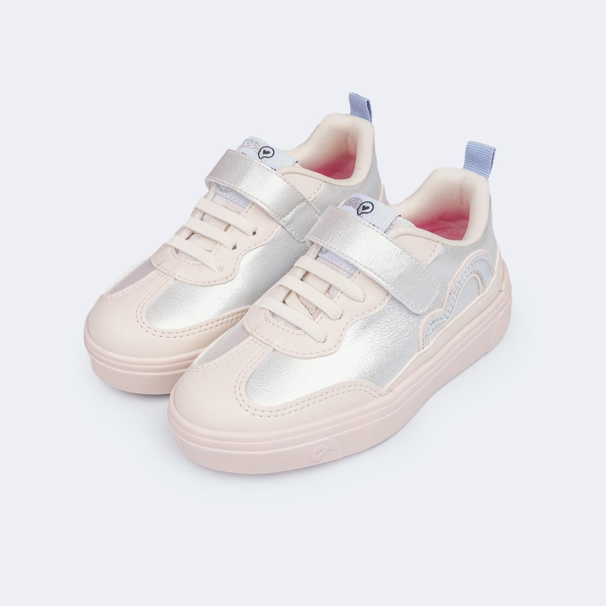 Tênis Infantil Feminino Pampili Casual Nude Prata