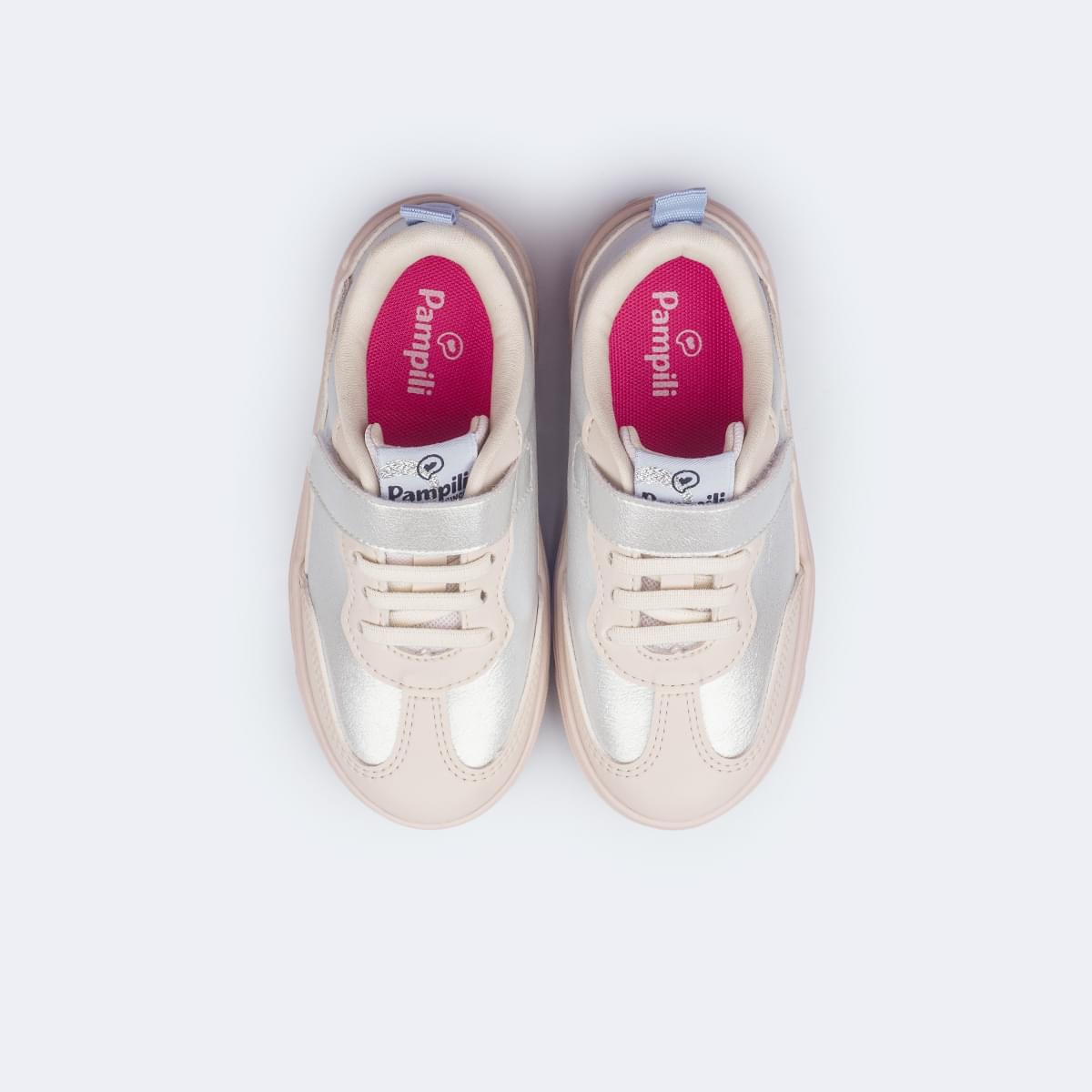 Tênis Infantil Feminino Pampili Casual Nude Prata