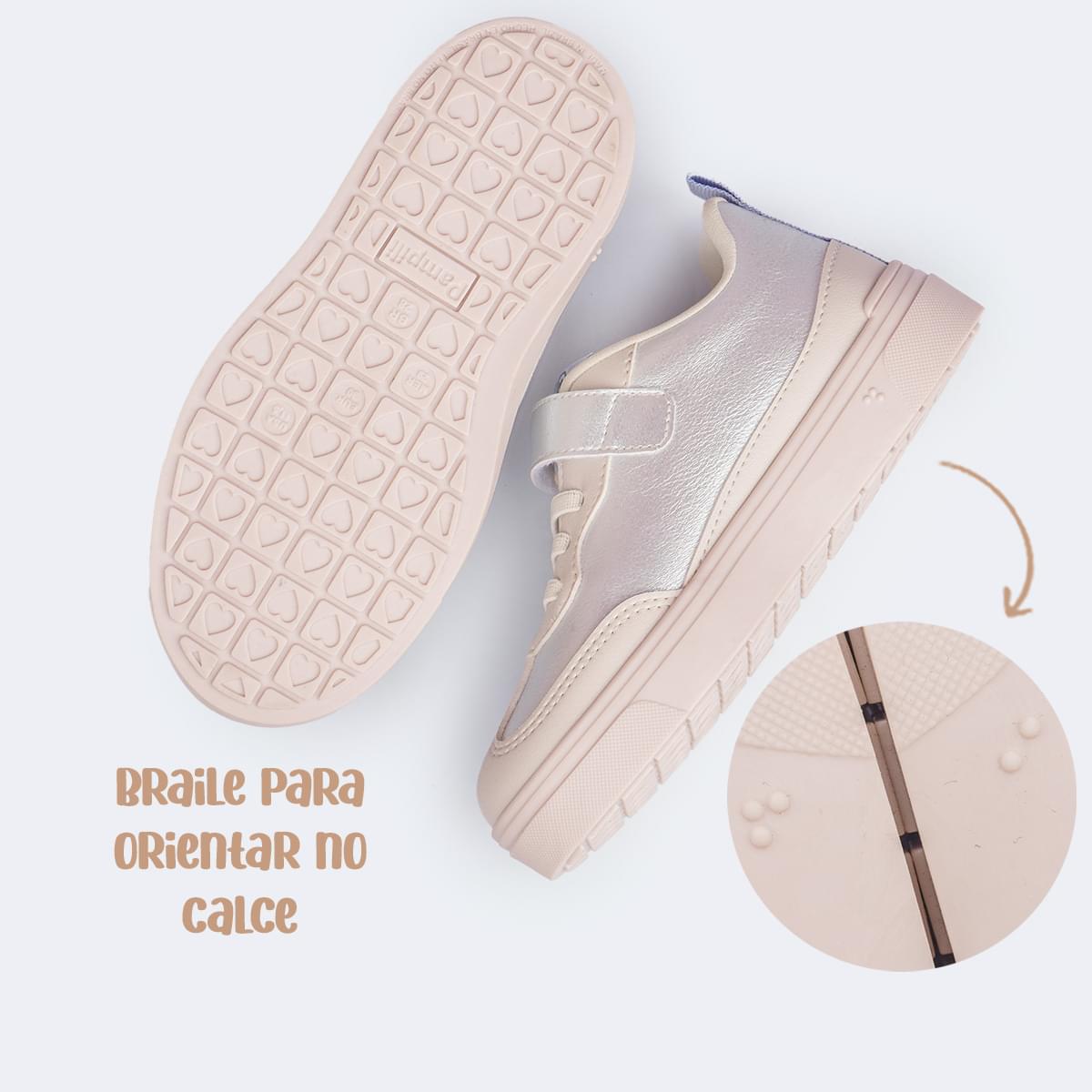 Tênis Infantil Feminino Pampili Casual Nude Prata