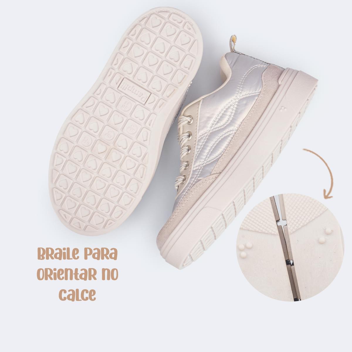 Tênis Infantil Feminino Pampili Comfy Tal Filha Tal Mãe Nude Prata