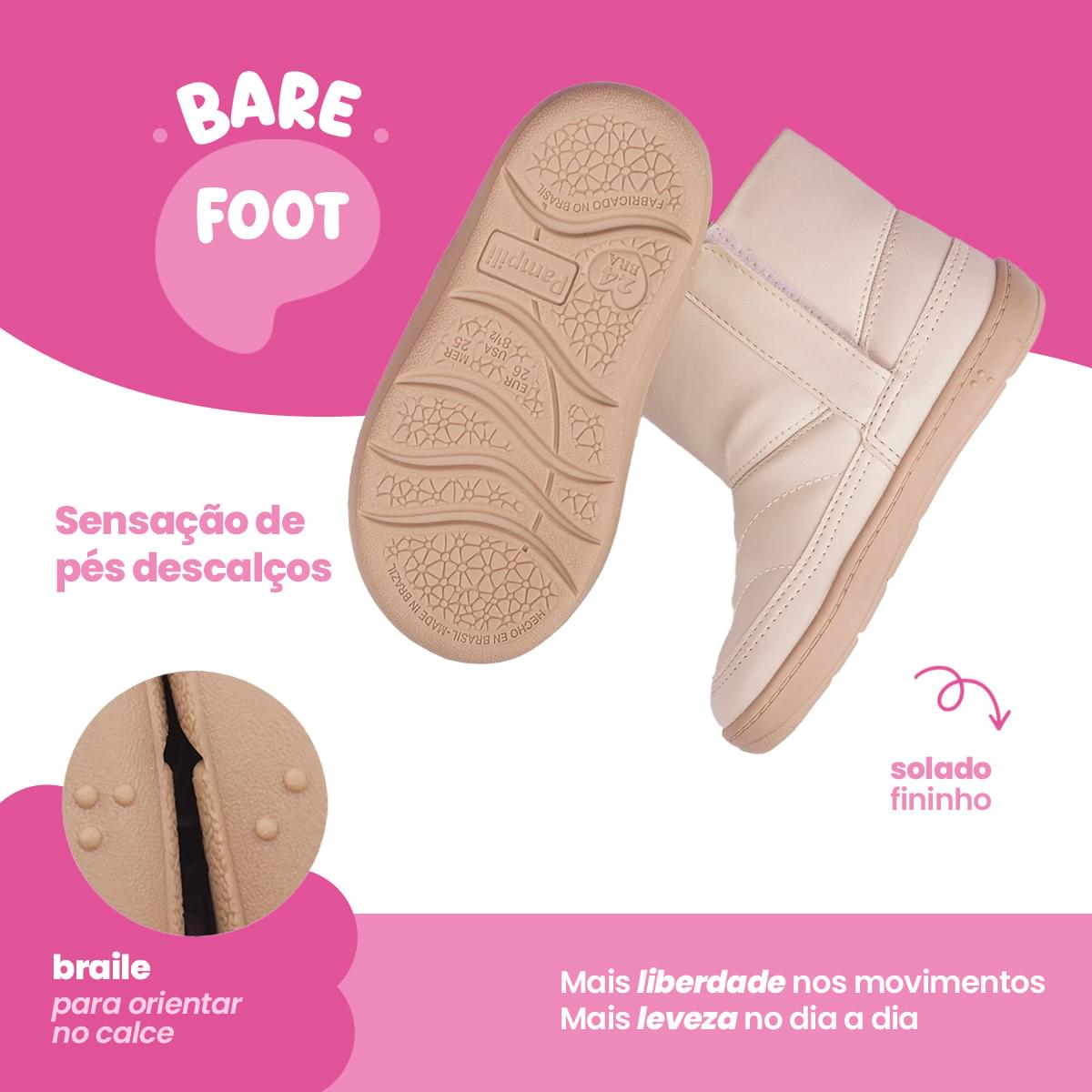 Bota Cano Baixo Infantil Pampili Sophie Barefoot Lisa Nude