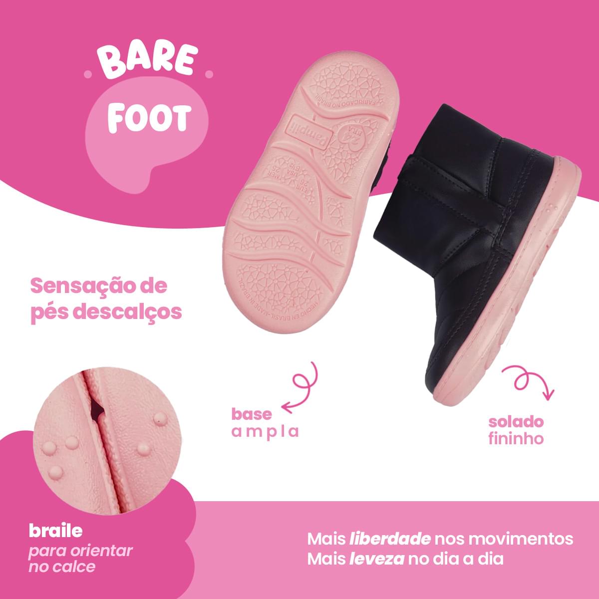 Bota Cano Baixo Infantil Pampili Sophie Barefoot Lisa Preta