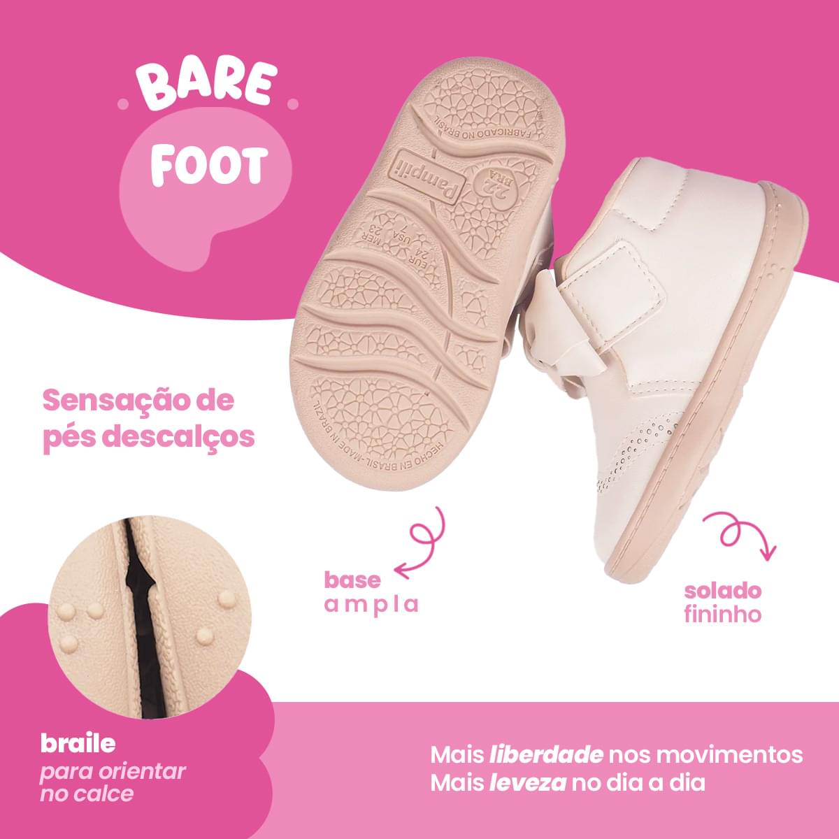 Tênis Infantil Pampili Sophie Barefoot Clássico Nude