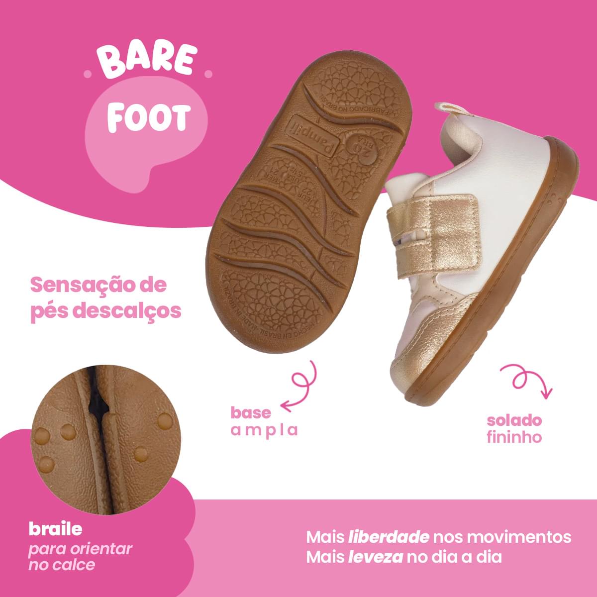 Tênis Infantil Feminino Pampili Sophie Laço Branco Dourado