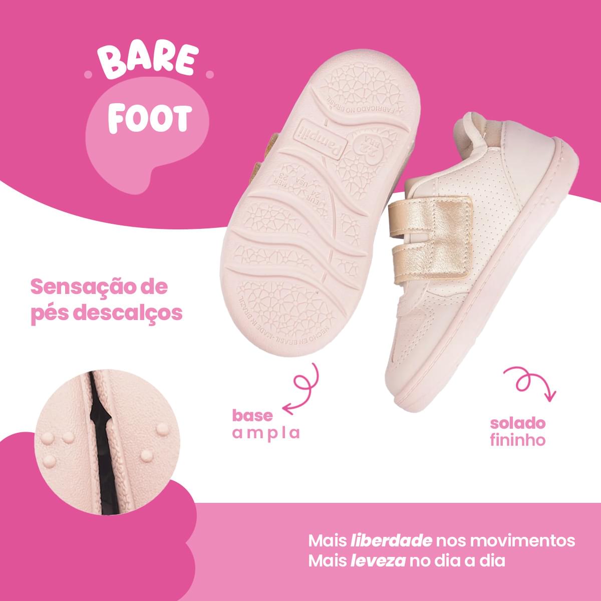 Tênis Infantil Feminino Pampili Sophie Perfuros Nude Dourado