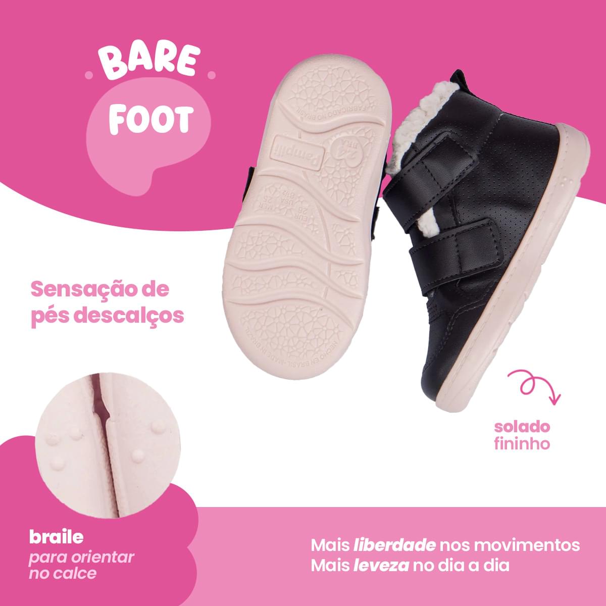 Tênis Cano Médio Infantil Pampili Sophie com Forro Térmico Preto