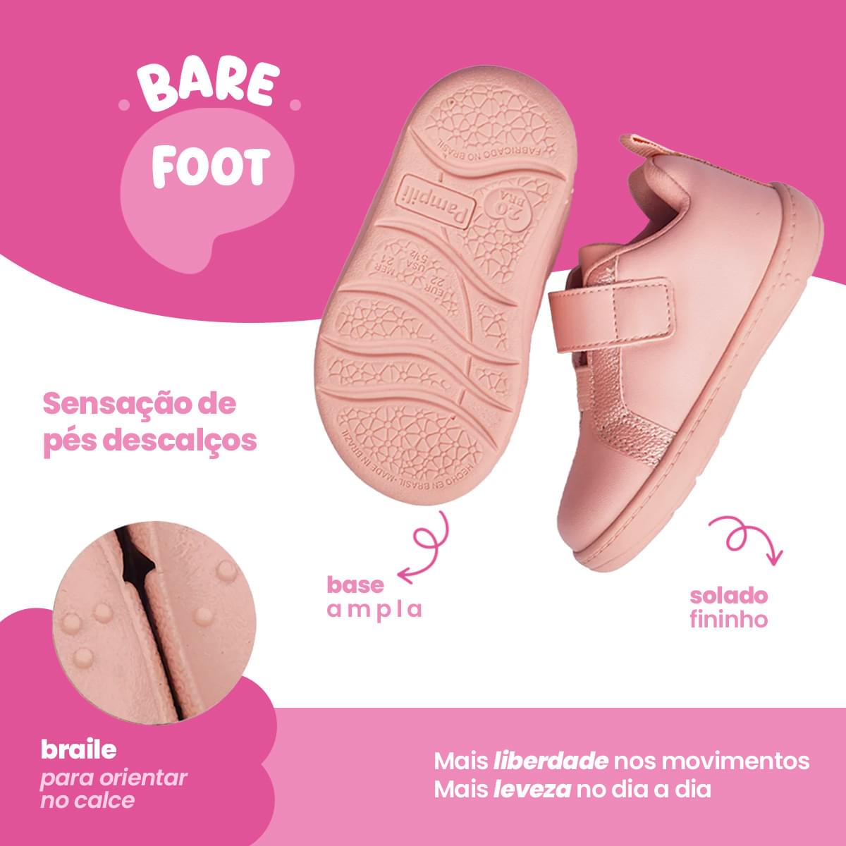 Tênis Infantil Feminino Pampili Sophie Barefoot Rosa