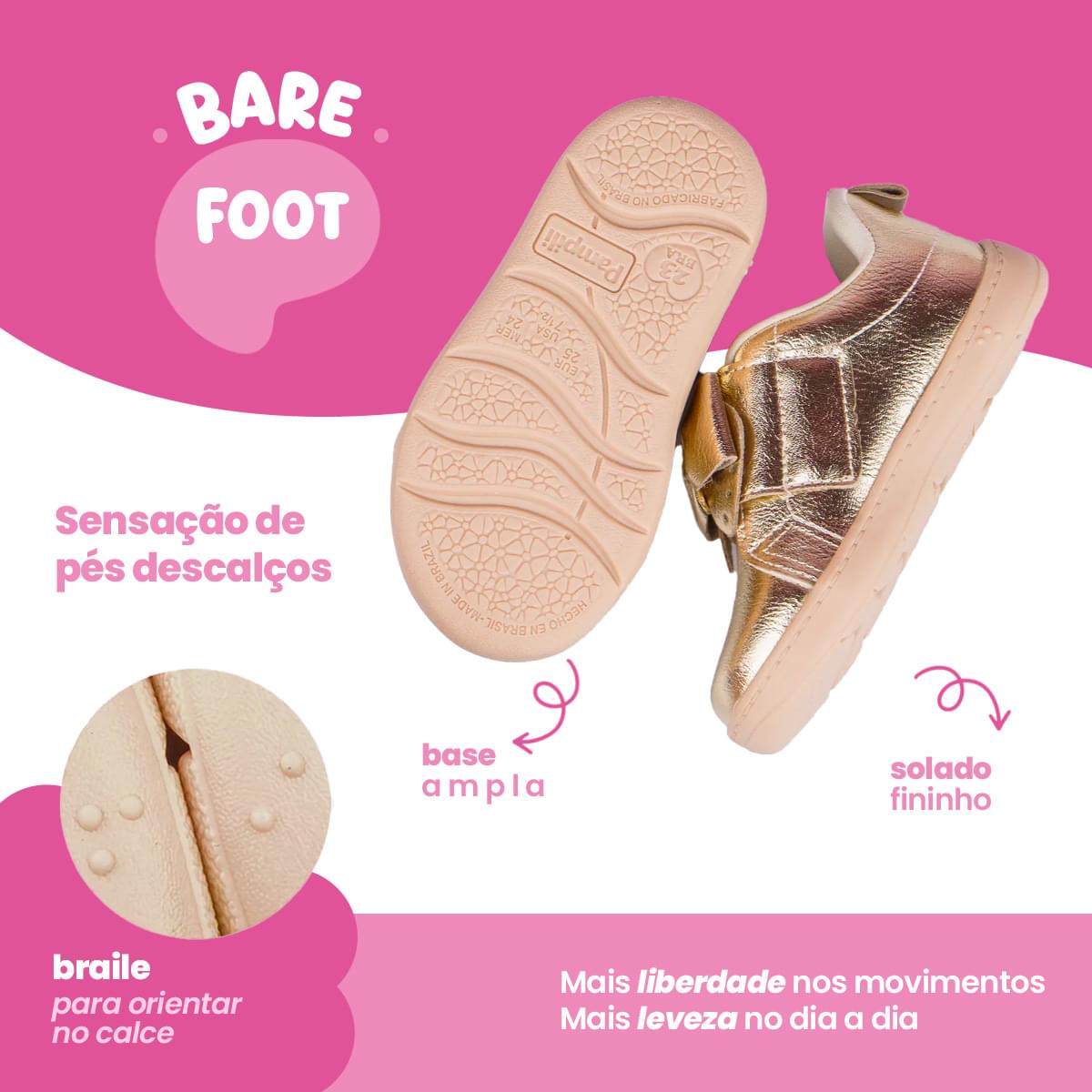 Tênis Infantil Pampili Sophie com Laço Dourado