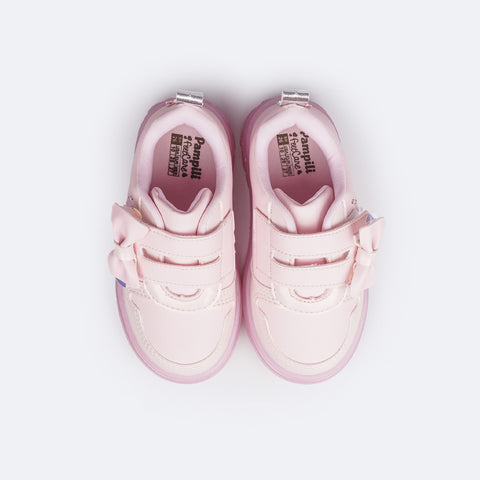 Tênis de Led Infantil Pampili Sneaker Luz Calce Fácil Laço Rosa Suspiro