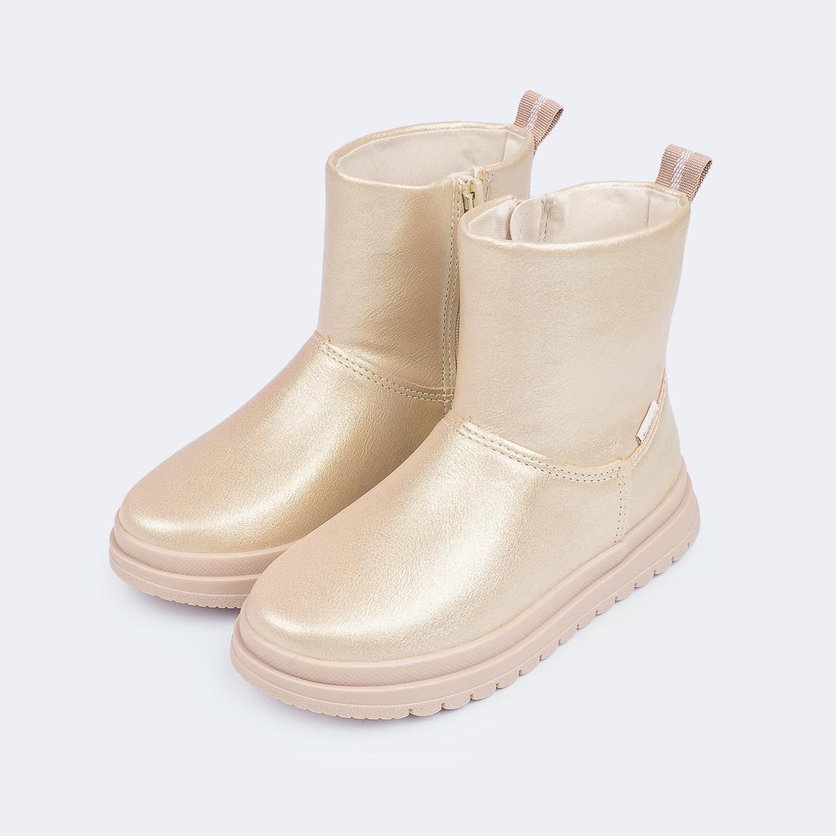 Bota Infantil Feminina Pampili Flora Cintilante Dourada