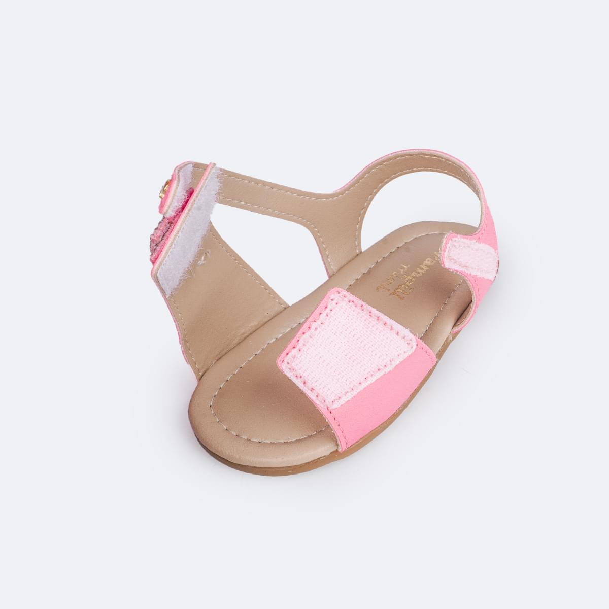 Sandália de Bebê Pampili Nana Laço Duplo Strass Rosa Neon