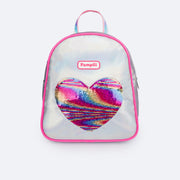 Bolsa Mochila Infantil Pampili Paetê Mágico Prata e Pink - frente da mochila