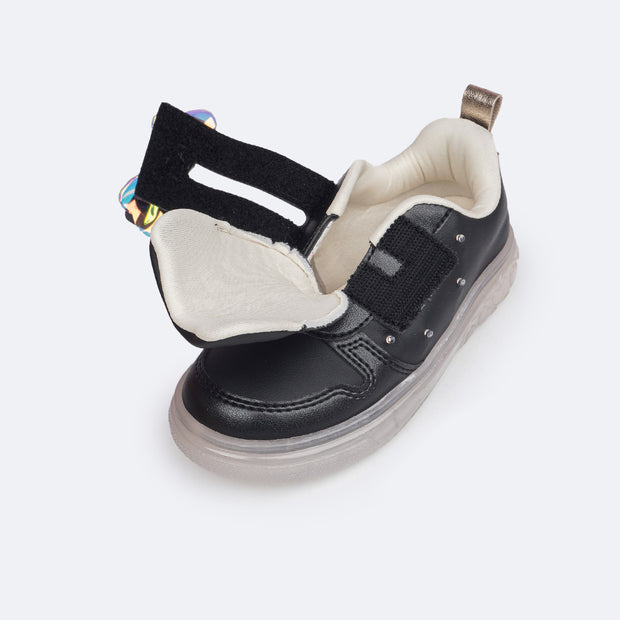 Tênis de Led Infantil Pampili Sneaker Luz Calce Fácil Laço Preto