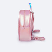 Mochila de Led Infantil Pampili Iluminar Rosê Holográfica - lateral da mochila com zíper