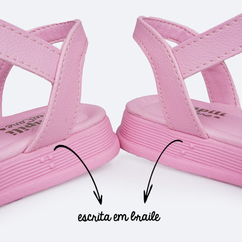 Sandália Infantil Pampili Flower Corações em Glitter Rosa Bale - sandália com escrita em braile