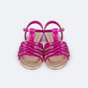 Sandália Infantil Pampili Aurora Tiras em Nó Pink - frente da sandália metalizada