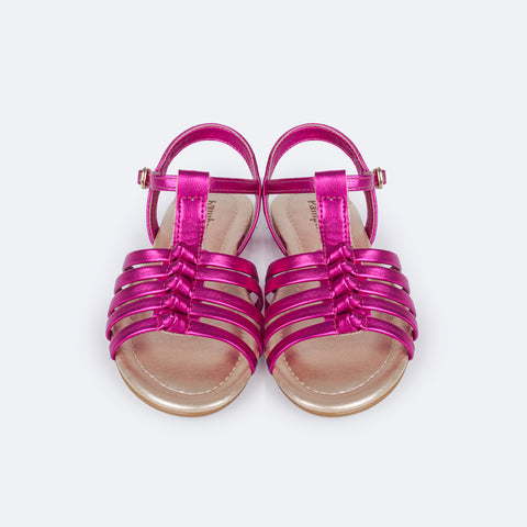 Sandália Infantil Pampili Aurora Tiras em Nó Pink - frente da sandália metalizada