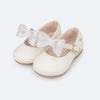 Sapato Infantil Pampili Mini Angel Laço Removível Tela e Strass Tapioca