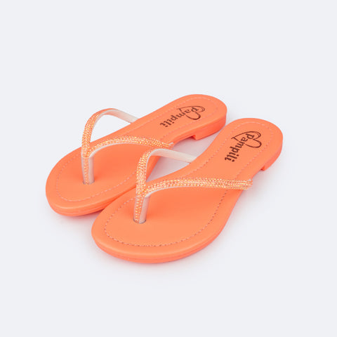 Sandália Chinelo Infantil Pampili Iris Strass Laranja Neon