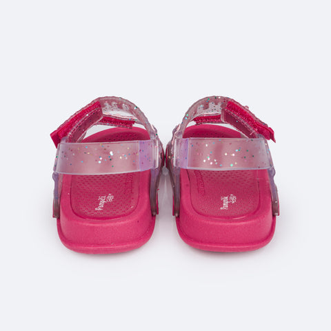 Sandália Papete Infantil Pampili Sun Glee Doce Glitter Pink e Rosa - traseira da sandália com glitter
