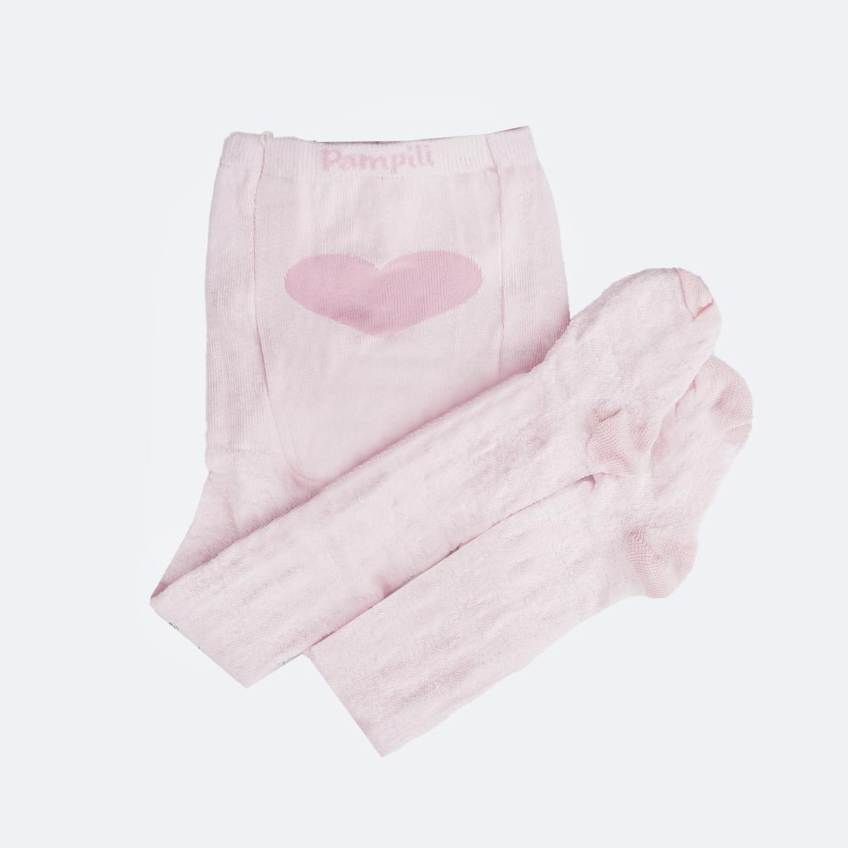 Meia Calça Bebê Pampili Coração e Detalhes Rosa