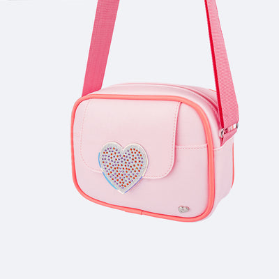 Bolsa Infantil Pampili Semente das Emoções Rosa Baby - frente da bolsa com coração em strass