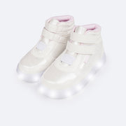 Tênis de Led Cano Médio Pampili Sneaker Luz Costura Ondulada Branco