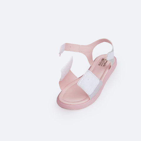 Sandália de Led Infantil Pampili Lulli Laço Glitter Prata Holográfica - abertura da sandália com velcro