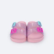 Chinelo Birken Infantil Pampili Fun Glee Glitter Rosa e Colorido - frente da birken infantil