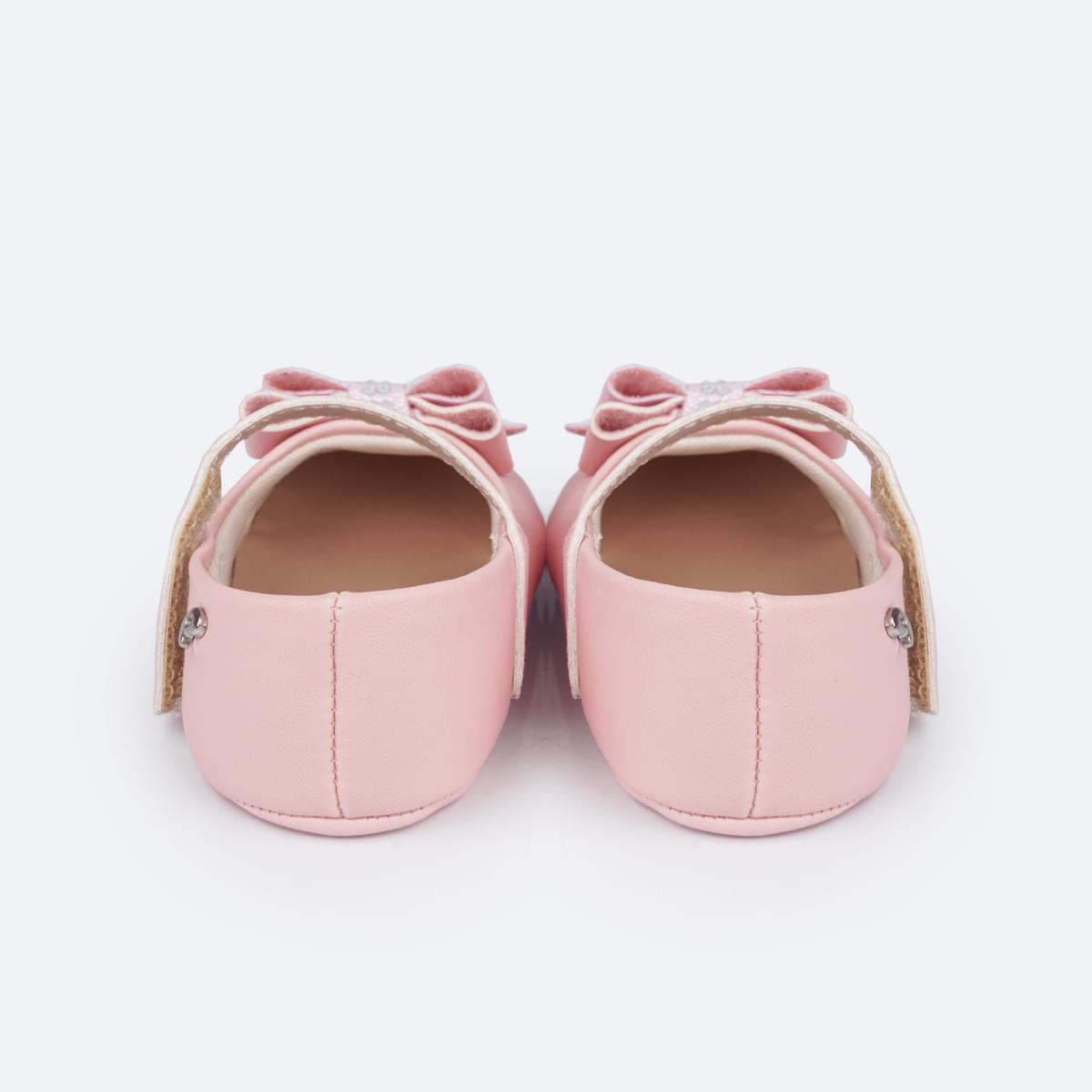 Sapato de Bebê Pampili Nina Momentos Especiais Laço Strass Rosa Glacê - traseira do sapato