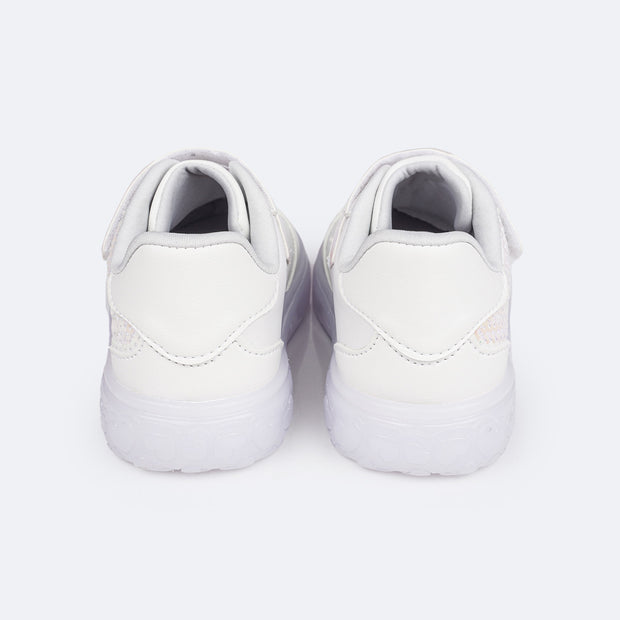 Tênis de Led Infantil Pampili Sneaker Luz Paetê Branco