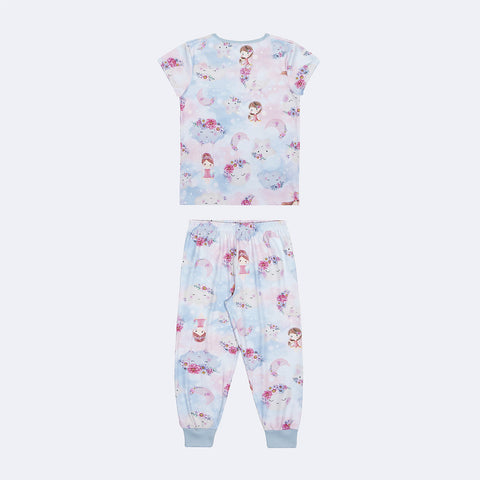 Pijama de Bebê Alakazoo Sonho Azul e Rosa - costas do pijama