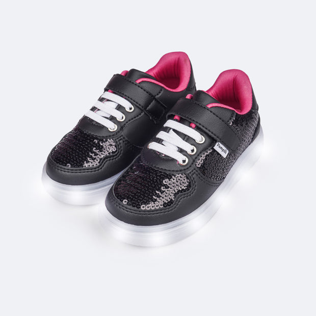 Tênis de Led Infantil Pampili Sneaker Luz Paetê Preto