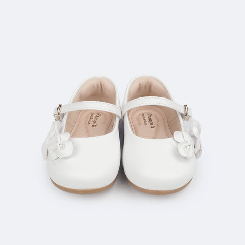 Sapato Infantil Pampili Mini Angel Flores e Pérolas Branco