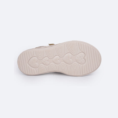 Tênis de Led Infantil Pampili Sneaker Luz Conchas Nude e Dourado - solado antiderrapante