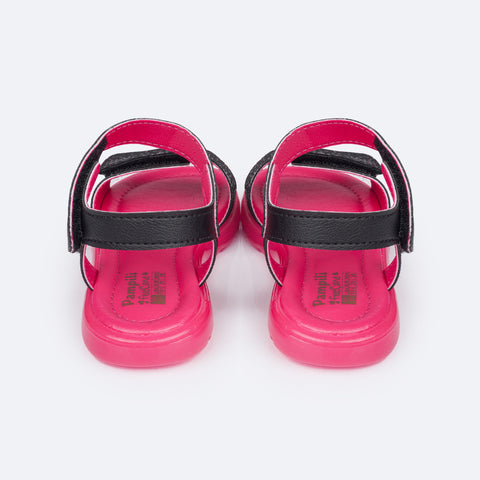 Sandália de Led Infantil Pampili Lulli Glitter e Pontos Coloridos Preta - traseira da sandália em sintético preto
