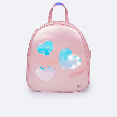 Mochila de Led Infantil Pampili Iluminar Rosê Holográfica - frente da mochila de led