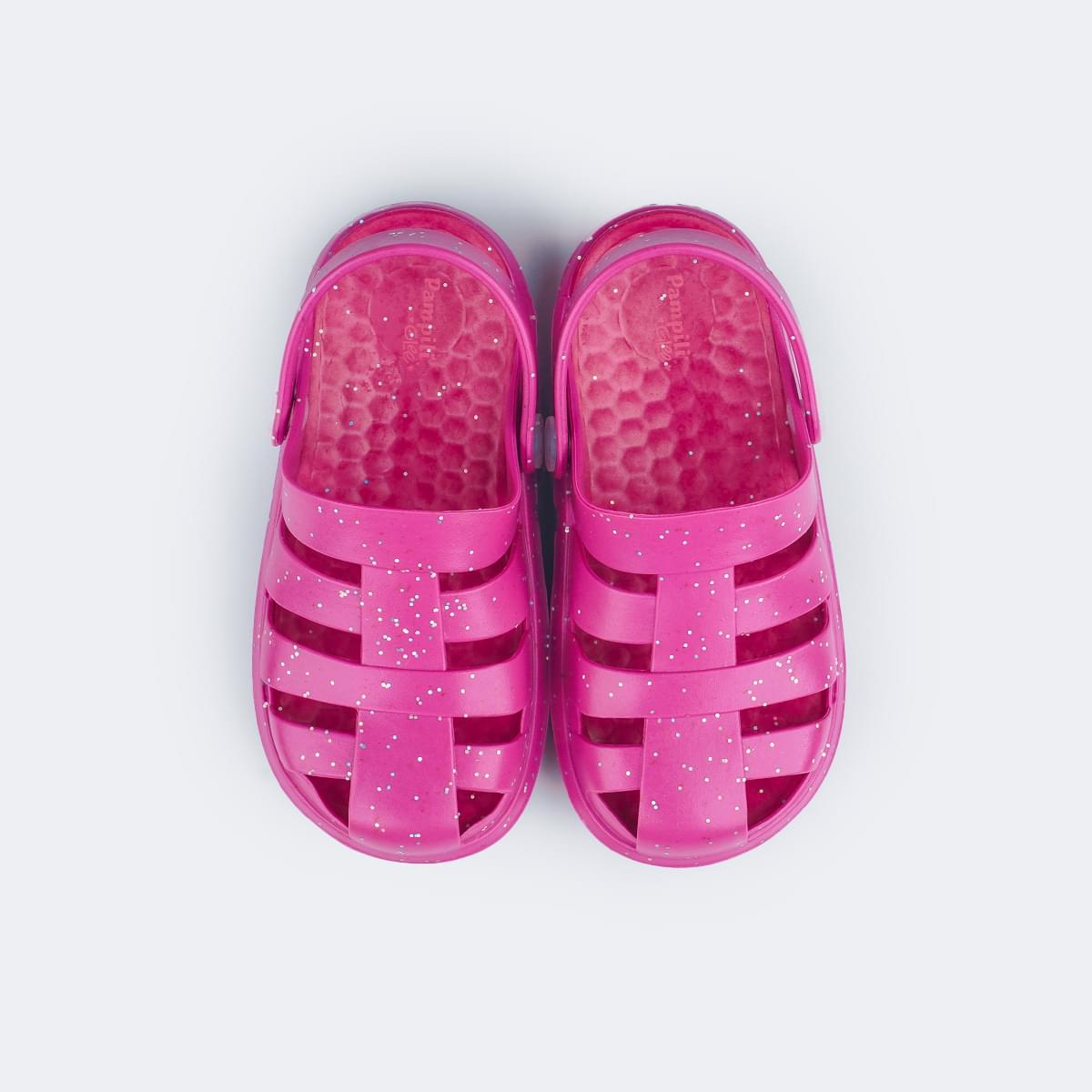 Babuche Infantil Feminina Pampili Pink Glee Glitter Pink