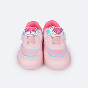 Tênis de Led Infantil Pampili Sneaker Luz Pets Rosê e Colorido - frente do tênis com velcro e elástico