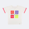 Camiseta Infantil Feminina Pampili Estampa Glitter Neon Come Believe Off White e Colorida