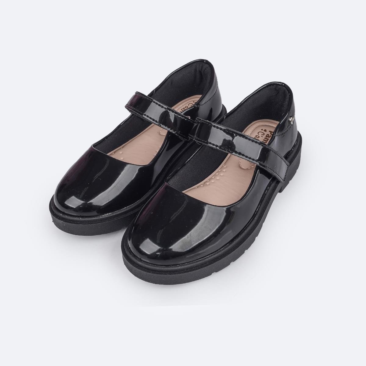 Sapato Infantil Pampili Tifany Calce Fácil Verniz Preto - sapato mary jane feminino