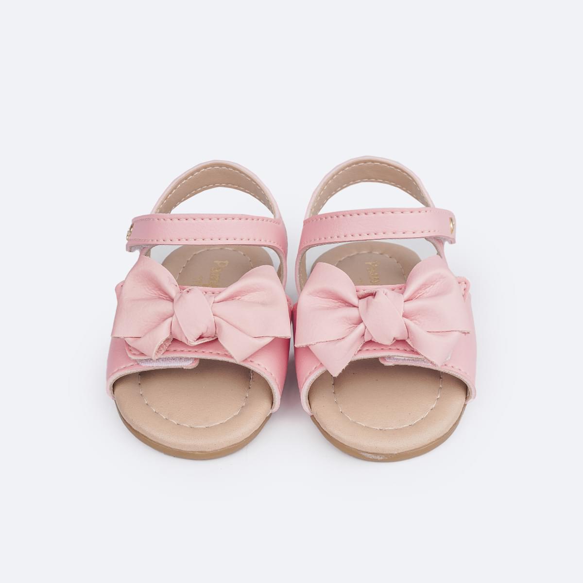 Sandália de Bebê Pampili Nana Laço Duplo Rosa Glacê - frente da sandália
