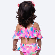 Biquíni de Bebê Top Cropped Viva Flor Lastex Colorido Rosa Neon - biquini na menina