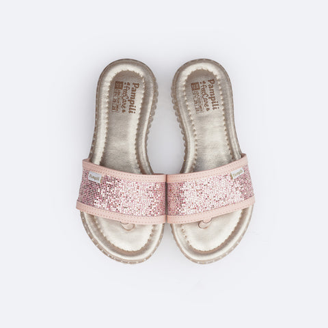 Chinelo Infantil Feminino Pampili Candy Glitter Rosa Novo - Vem com Bolsinha - superior do chinelo