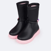 Bota Infantil Feminina Pampili Candy Miçangas Preta e Rosa Neon