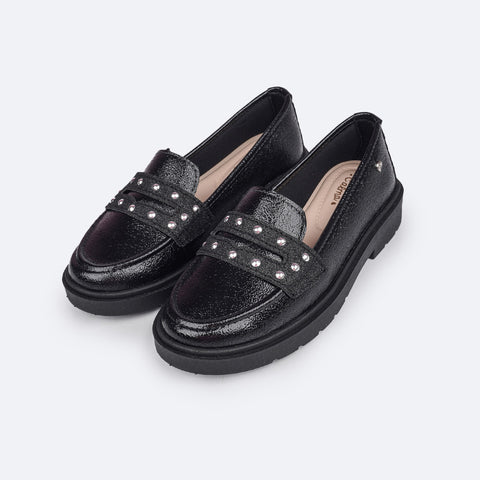 Sapato Infantil Pampili Tifany Mocassim Glitter e Tachas Preto