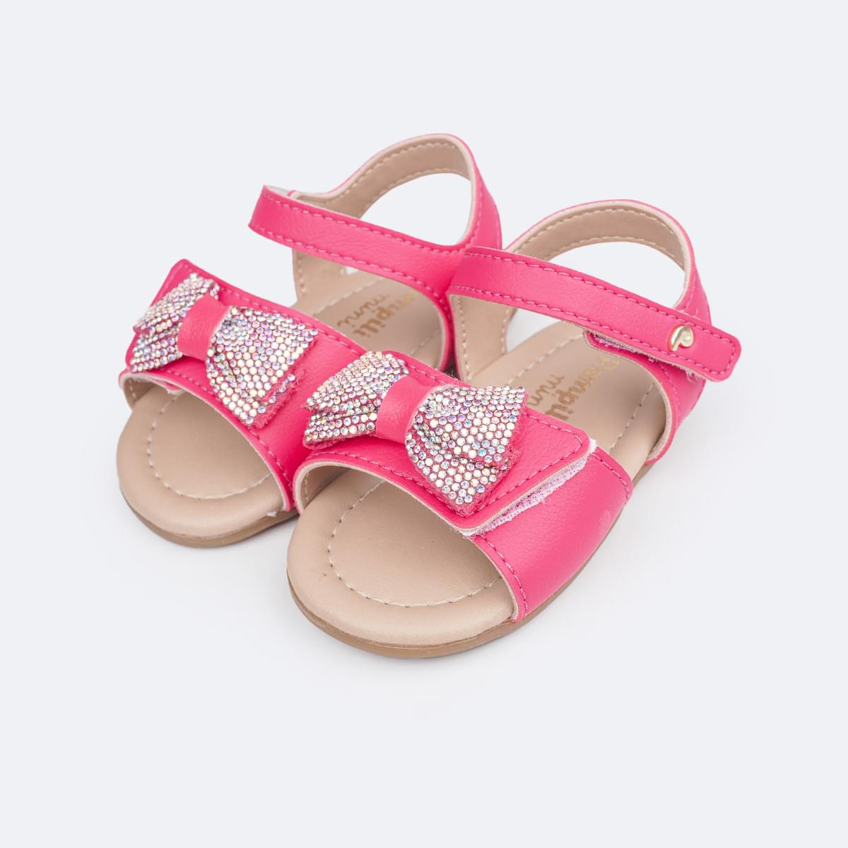 Sandália de Bebê Pampili Nana Laço com Nó e Strass Pink Maravilha